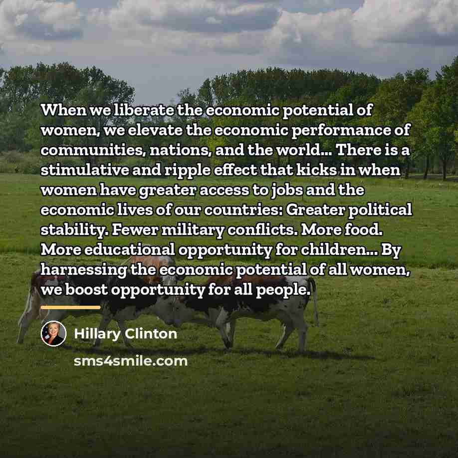 “When we liberate the economic potential of women, we elevate…” quote by Hillary Clinton