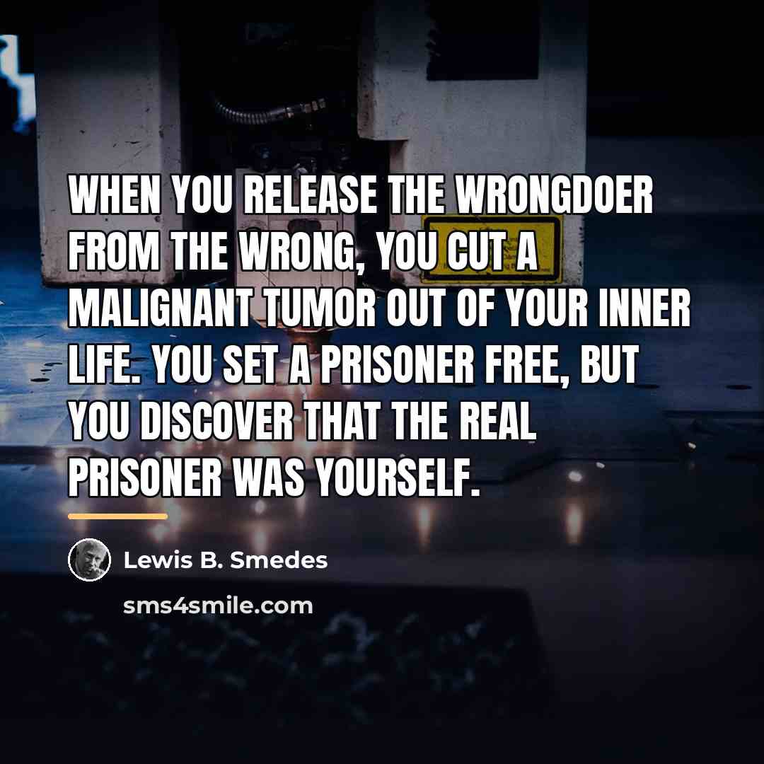 “When you release the wrongdoer from the wrong, you cut…” quote by Lewis B. Smedes
