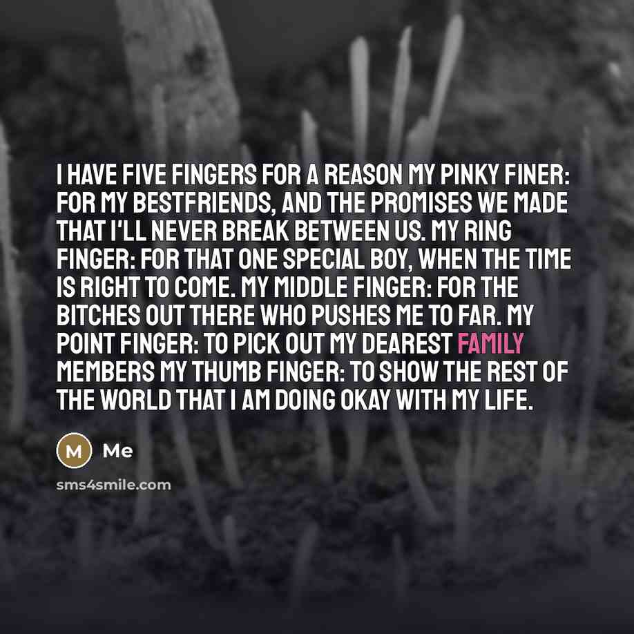 “I Have Five Fingers For A Reason My Pinky Finer:…” quote by Me