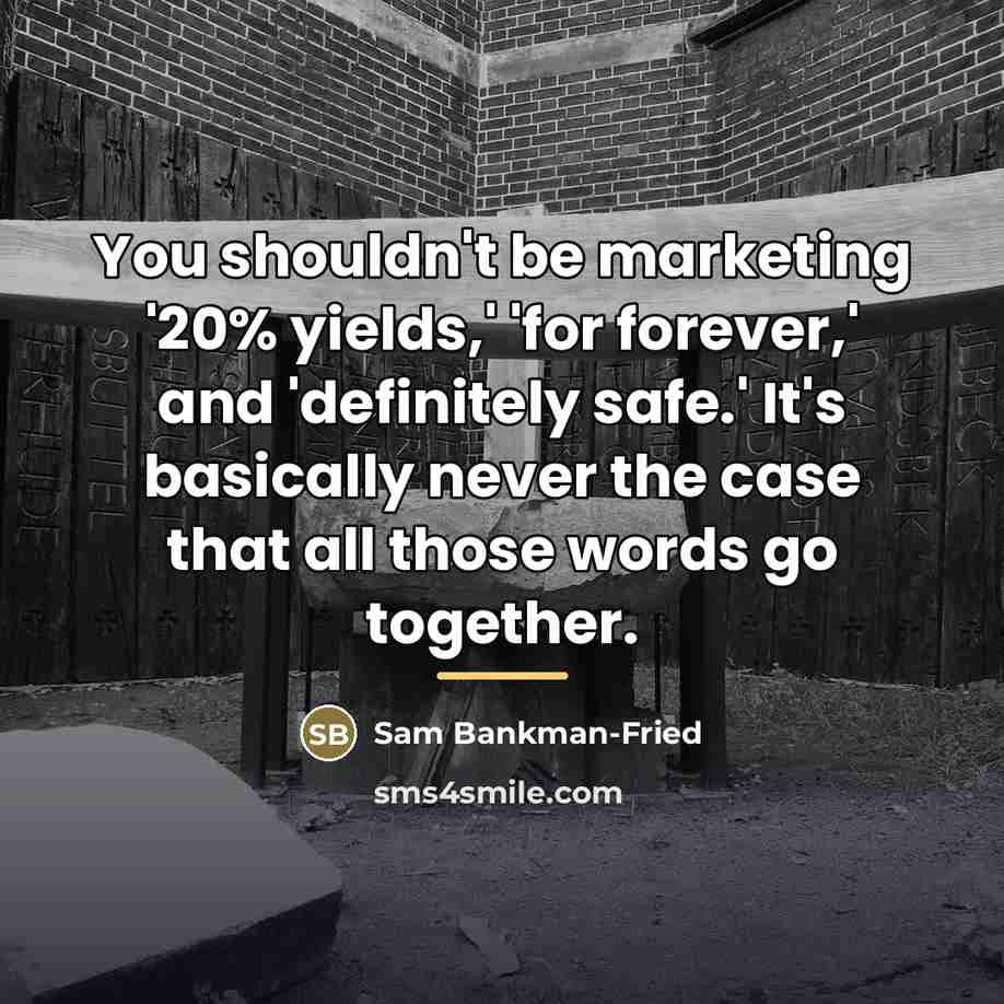 “You shouldn't be marketing '20% yields,' 'for forever,' and 'definitely…” quote by Sam Bankman-Fried