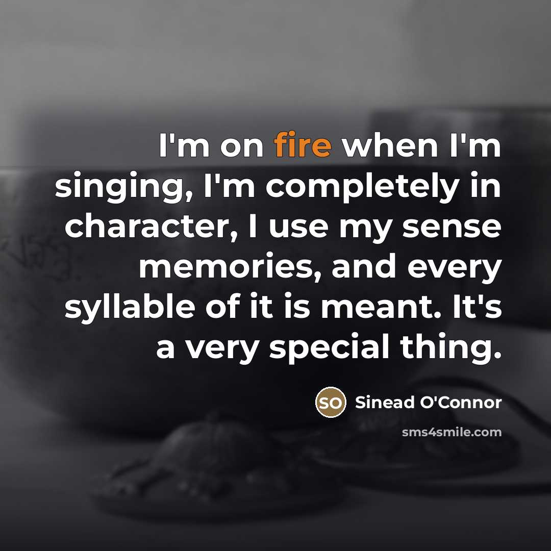“I'm on fire when I'm singing, I'm completely in character,…” quote by Sinead O'Connor
