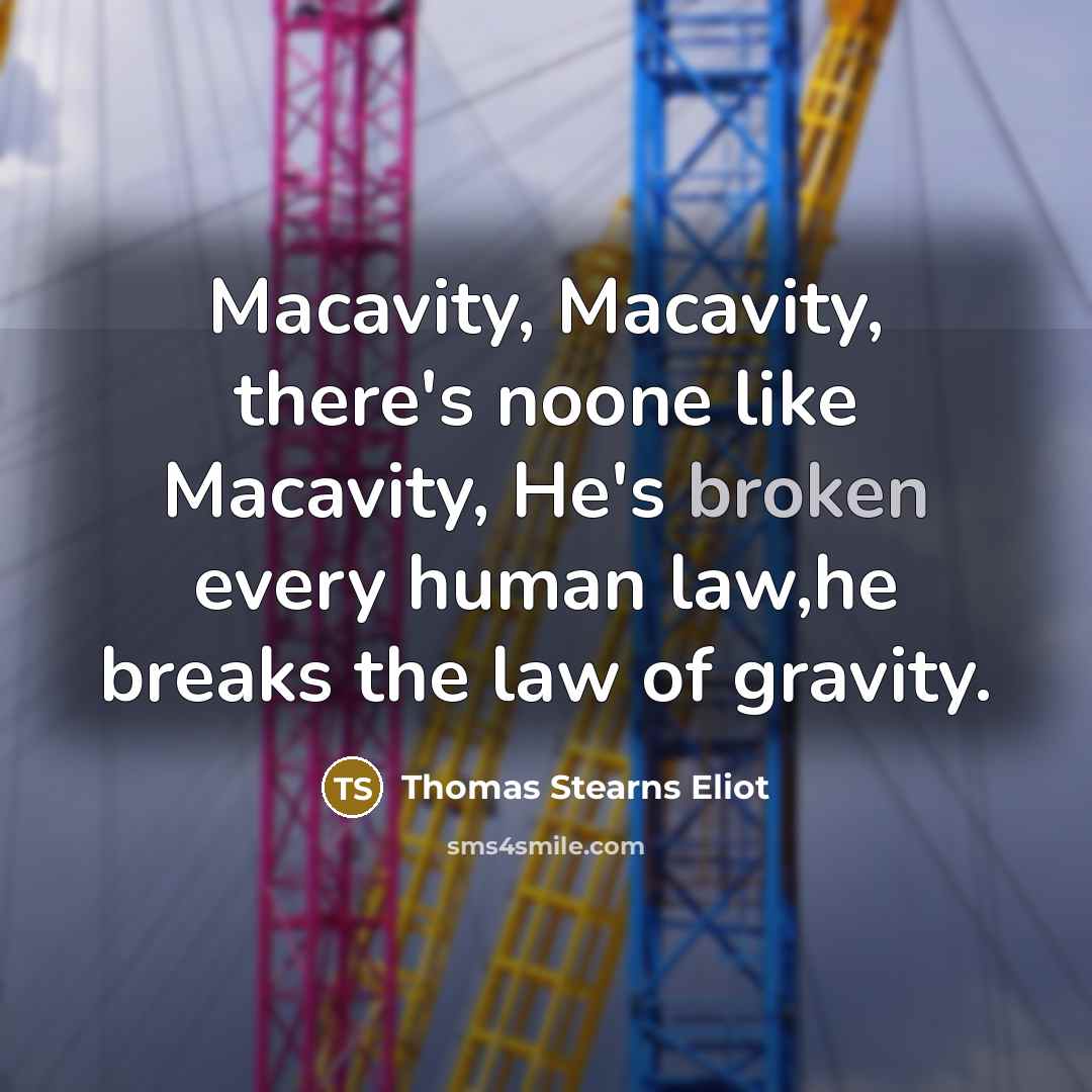 “Macavity, Macavity, there's noone like Macavity, He's broken every human…” quote by Thomas Stearns Eliot