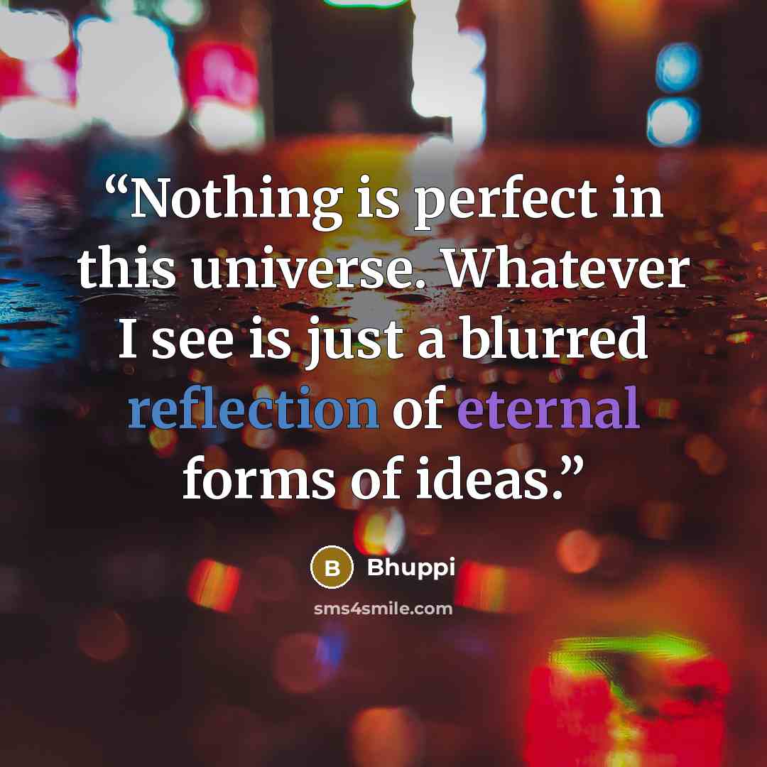 “Nothing is perfect in this universe. Whatever I see is just a blurred reflection of eternal forms of ideas.” quote by Bhuppi