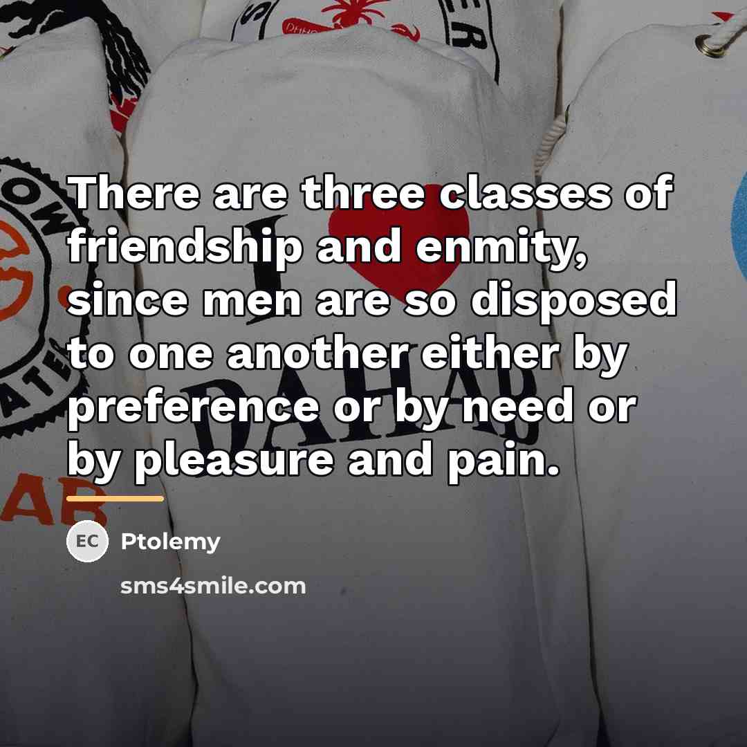 “There are three classes of friendship and enmity, since men…” quote by Ptolemy