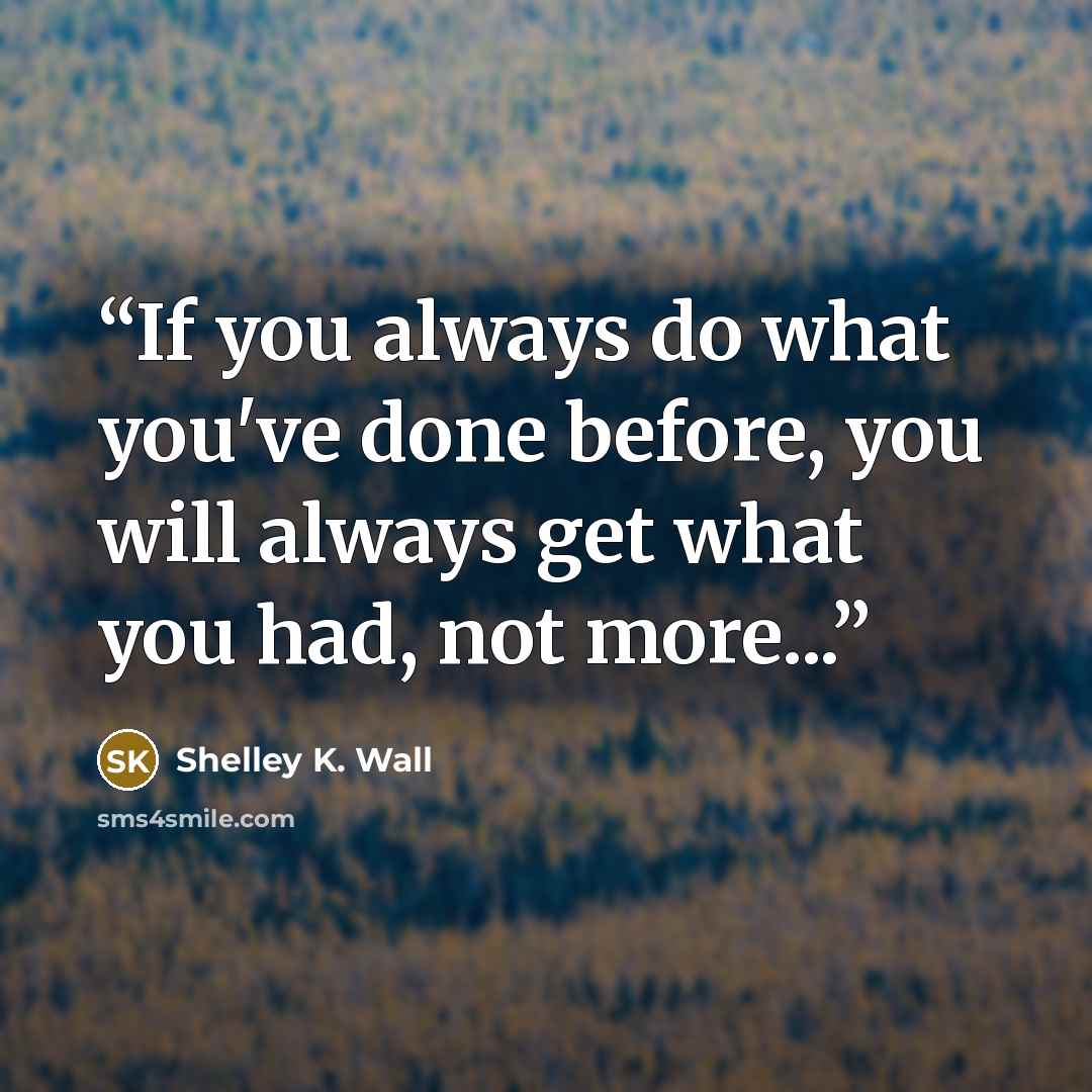 “If you always do what you've done before, you will always get what you had, not more...” quote by Shelley K. Wall