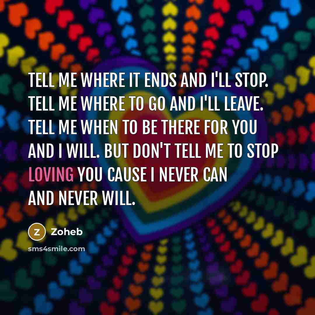 “Tell me where it ends and I'll stop. Tell me…” quote by Zoheb