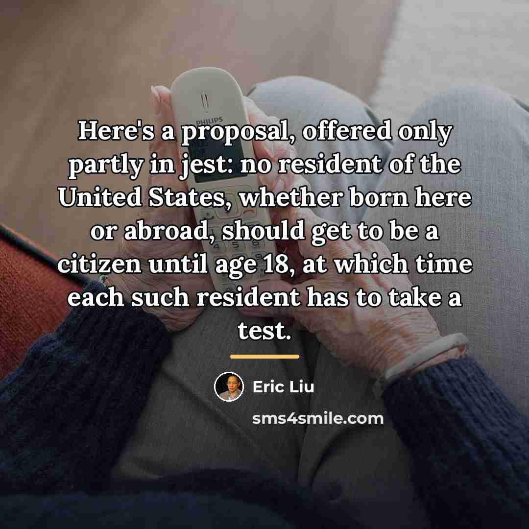 “Here's a proposal, offered only partly in jest: no resident…” quote by Eric Liu