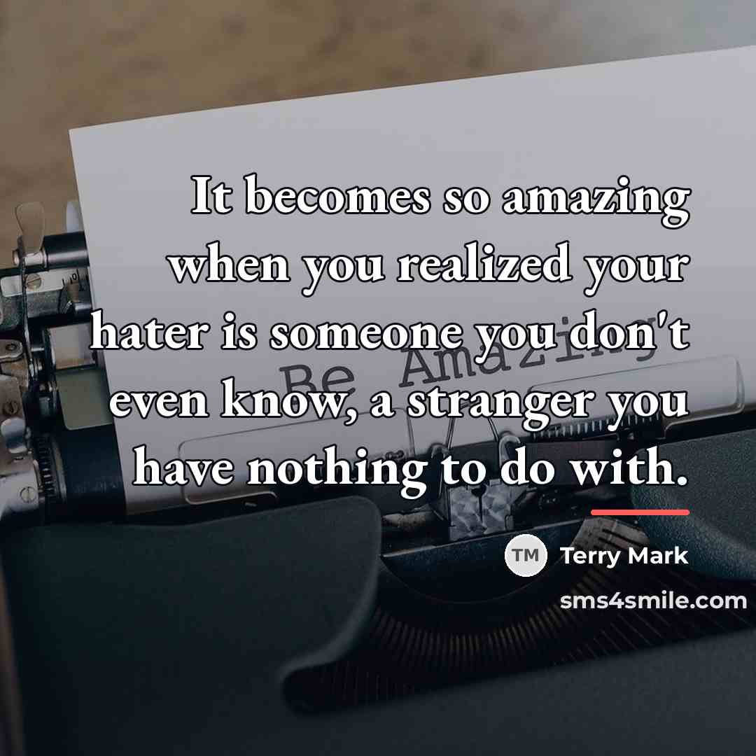 “It becomes so amazing when you realized your hater is…” quote by Terry Mark