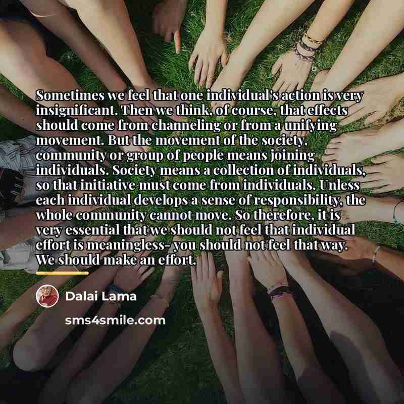 “Sometimes we feel that one individual's action is very insignificant.…” quote by Dalai Lama