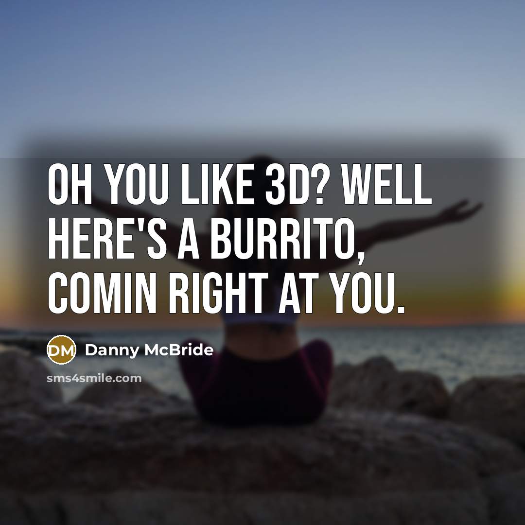 “Oh you like 3D? Well here's a burrito, comin right…” quote by Danny Mcbride