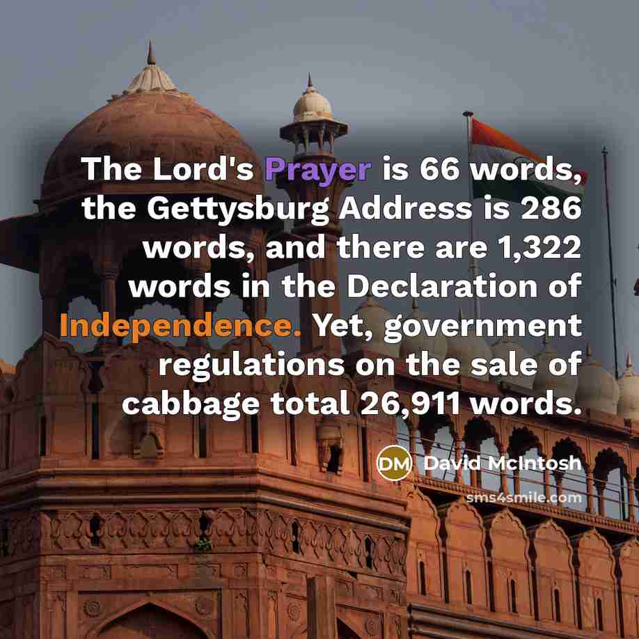 “The Lord's Prayer is 66 words, the Gettysburg Address is…” quote by David McIntosh