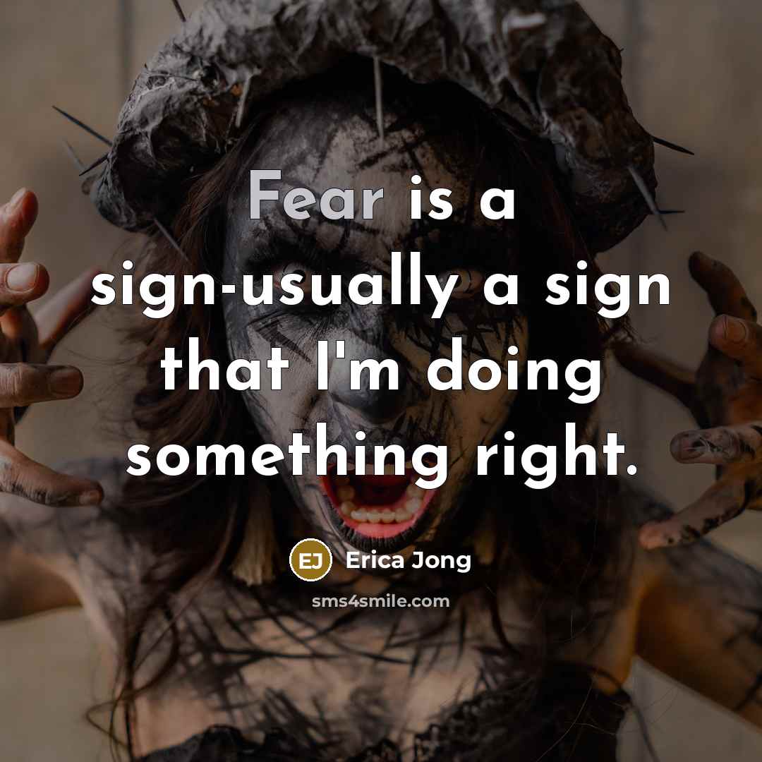 “Fear is a sign-usually a sign that I'm doing something right.” quote by Erica Jong