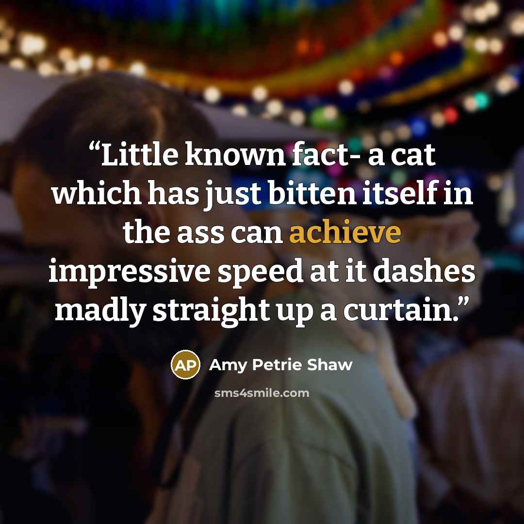 “Little known fact- a cat which has just bitten itself in the ass can achieve impressive speed at it dashes madly straight up a curtain.” quote by Amy Petrie Shaw