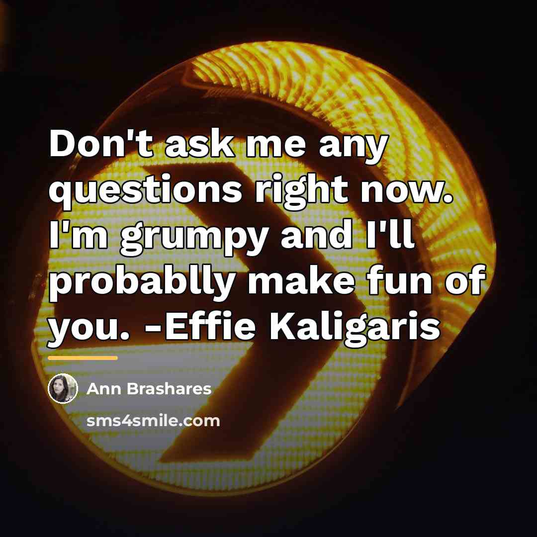 “Don't ask me any questions right now. I'm grumpy and…” quote by Ann Brashares
