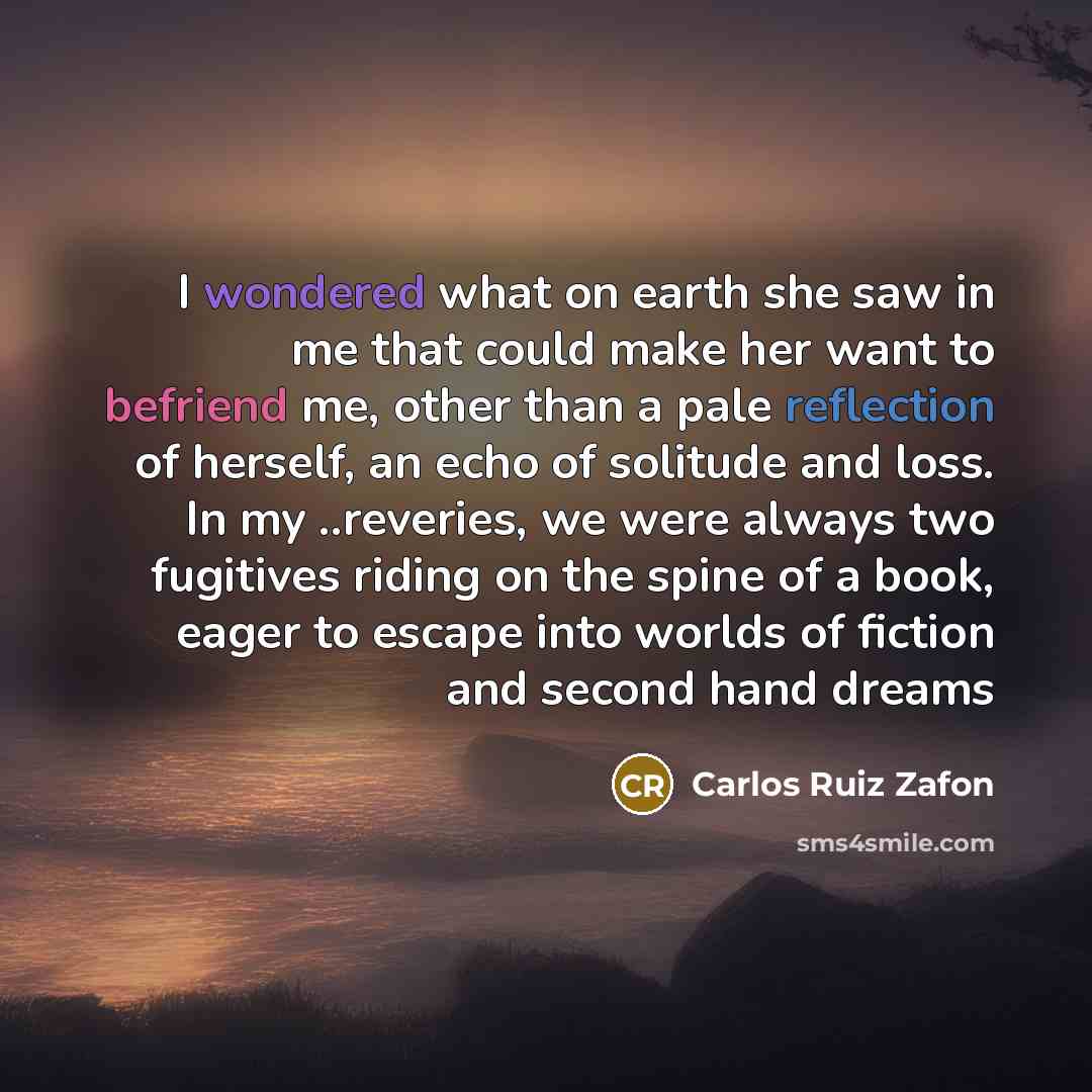 “I wondered what on earth she saw in me that…” quote by Carlos Ruiz Zafon