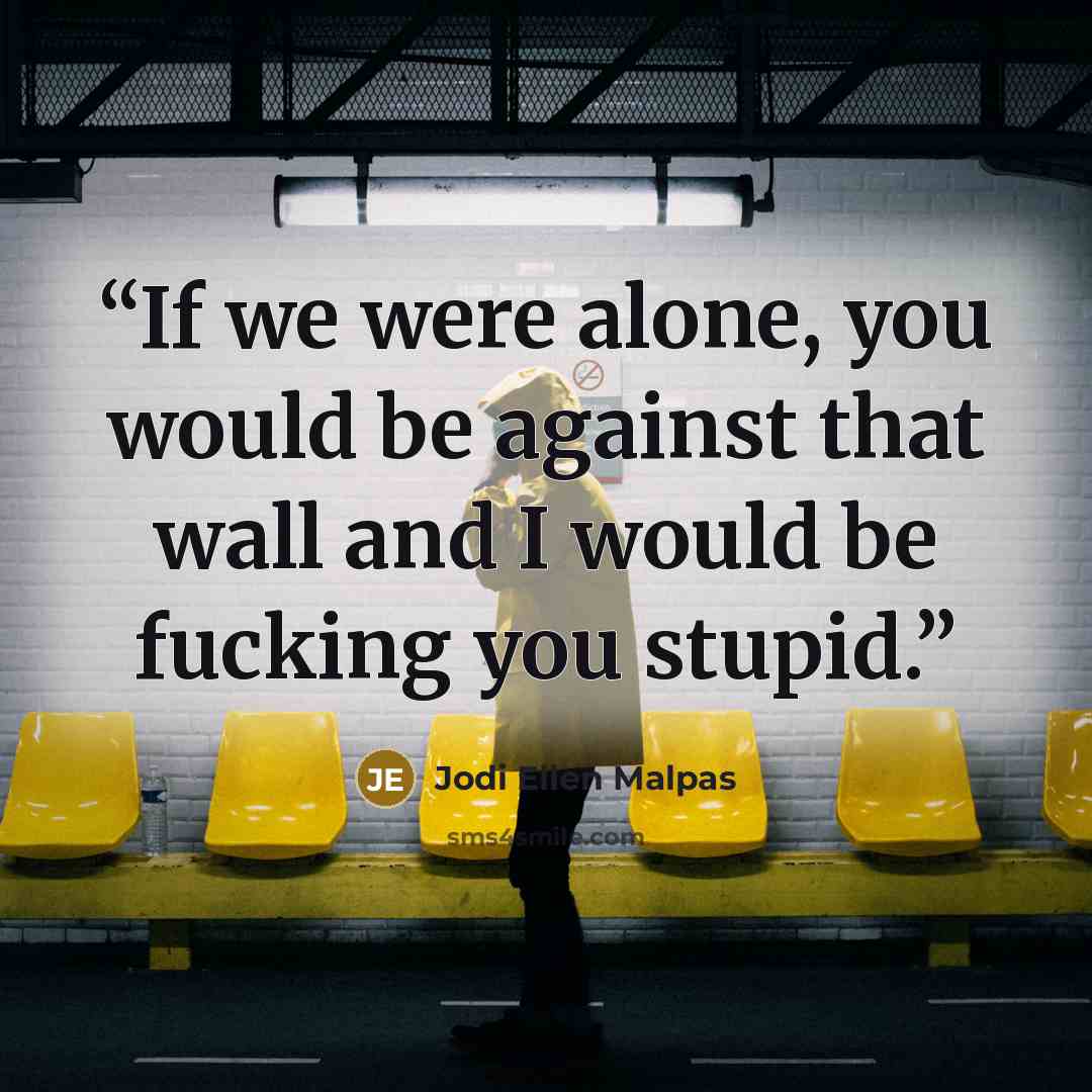 “If we were alone, you would be against that wall and I would be fucking you stupid.” quote by Jodi Ellen Malpas