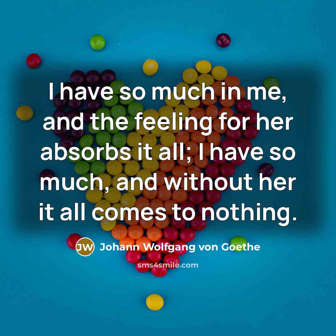 “I have so much in me, and the feeling for her absorbs it all; I have so much, and without her it all comes to nothing.” quote by Johann Wolfgang von Goethe