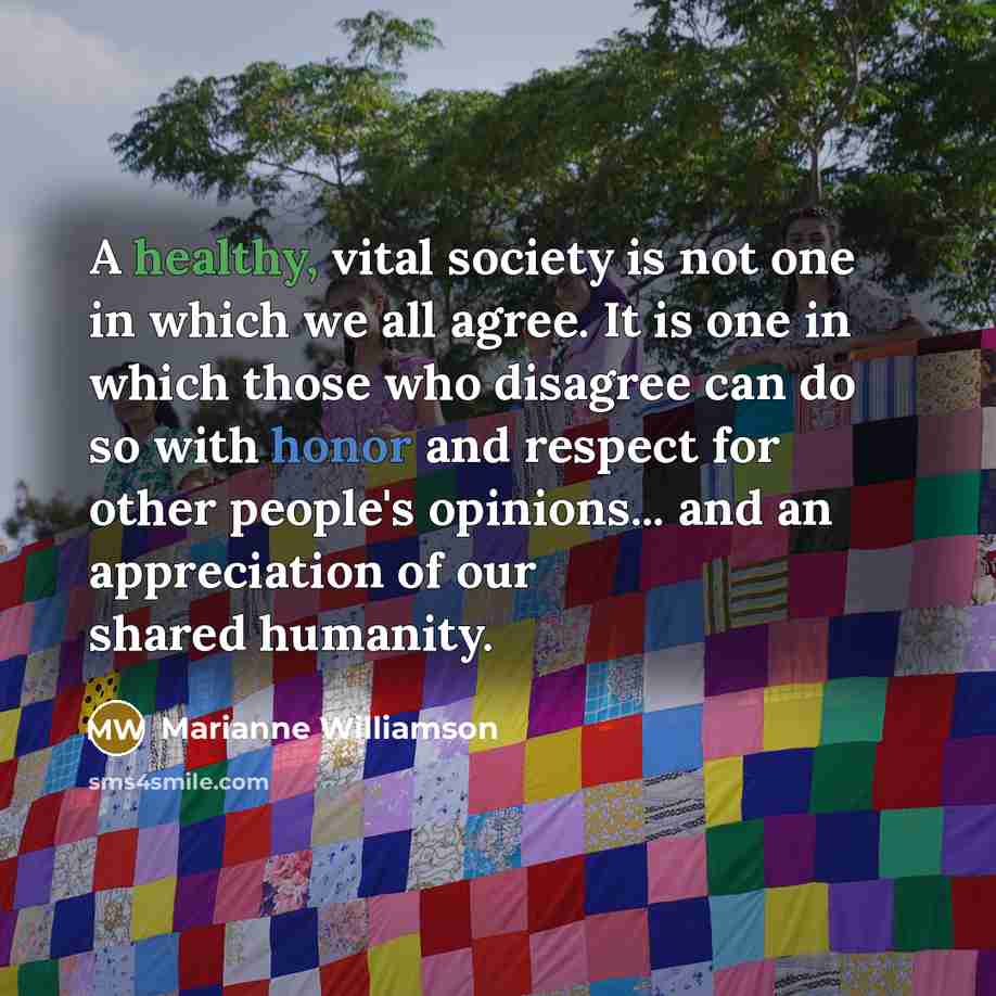 “A healthy, vital society is not one in which we…” quote by Marianne Williamson