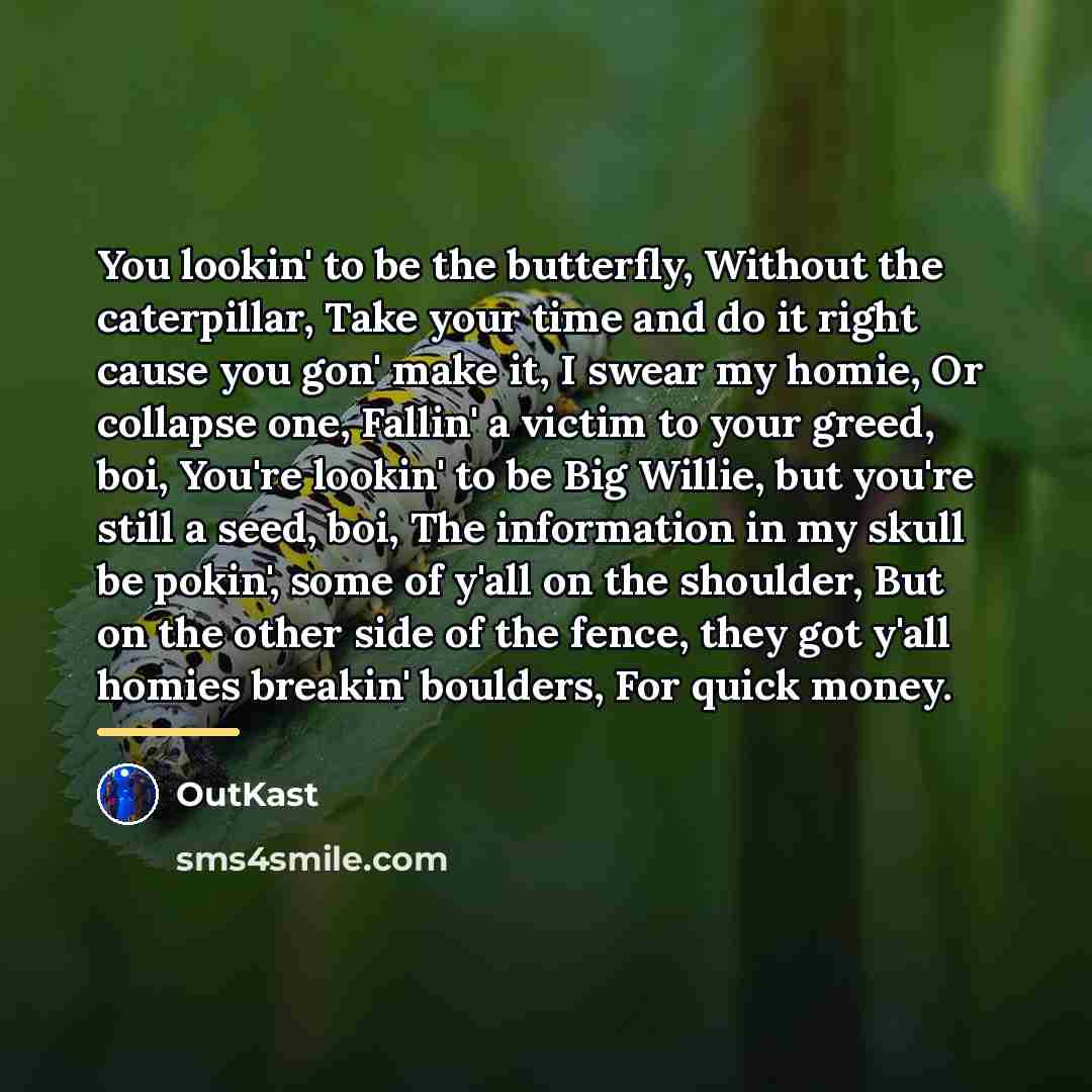 “You lookin' to be the butterfly, Without the caterpillar, Take…” quote by Outkast
