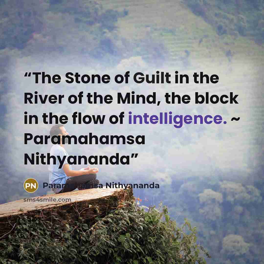 “The Stone of Guilt in the River of the Mind, the block in the flow of intelligence. ~ Paramahamsa Nithyananda” quote by Paramahamsa Nithyananda