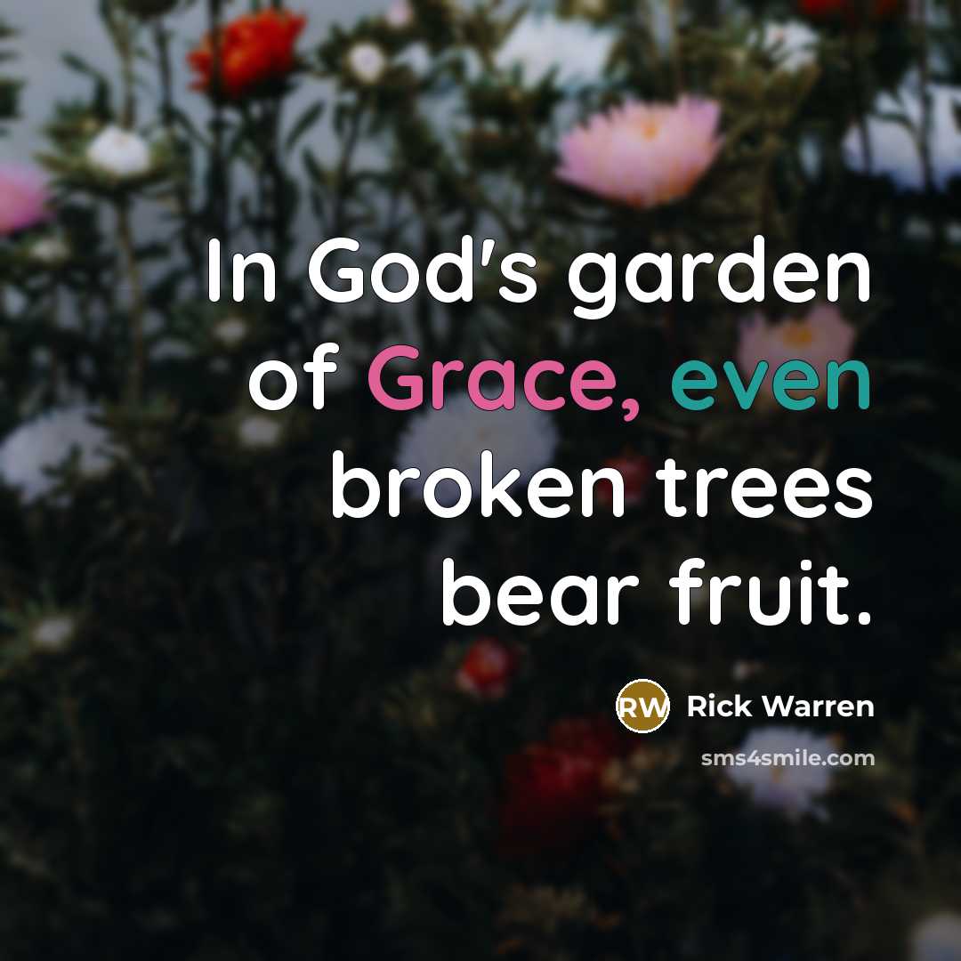 “In God's garden of Grace, even broken trees bear fruit.…” quote by Rick Warren