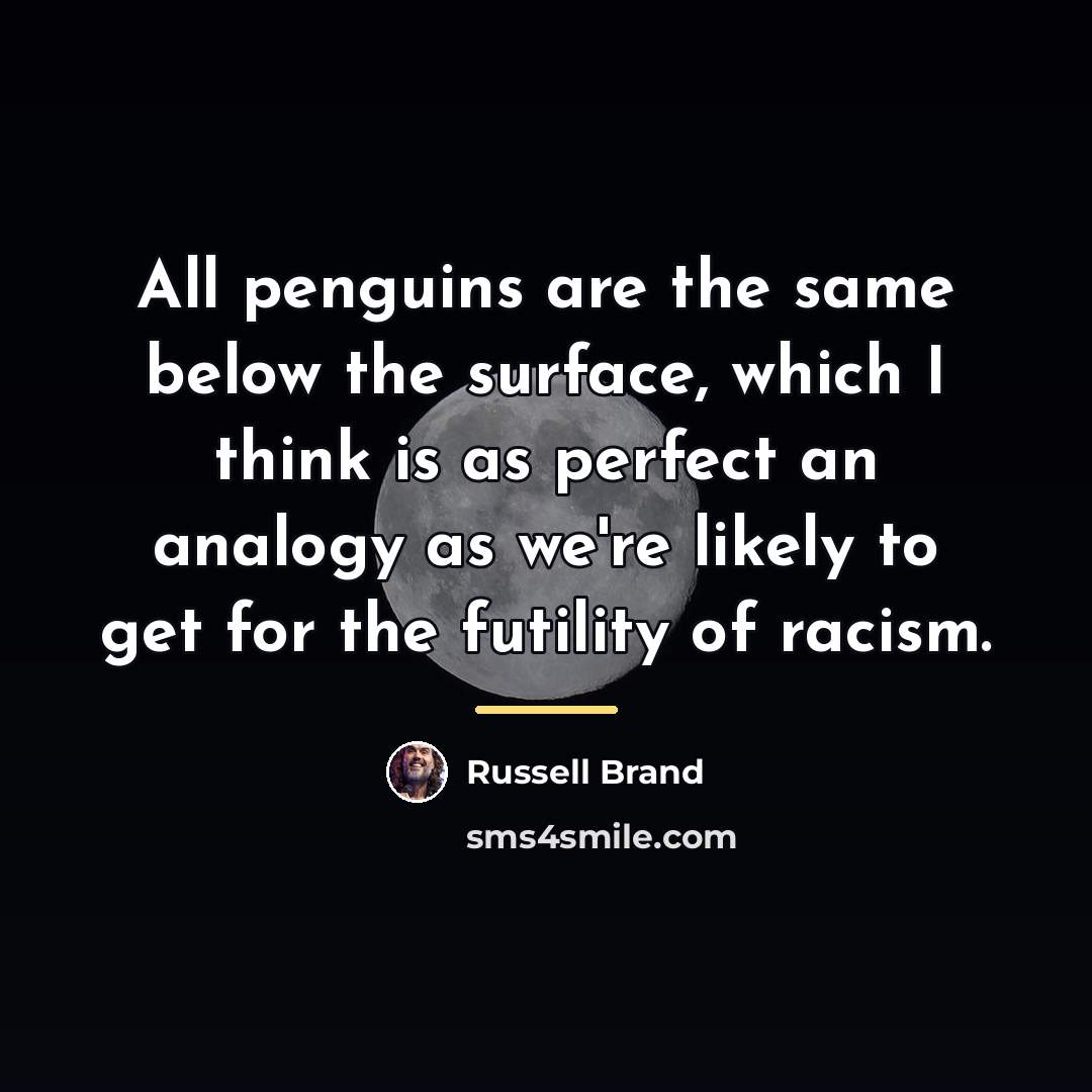“All penguins are the same below the surface, which I…” quote by Russell Brand