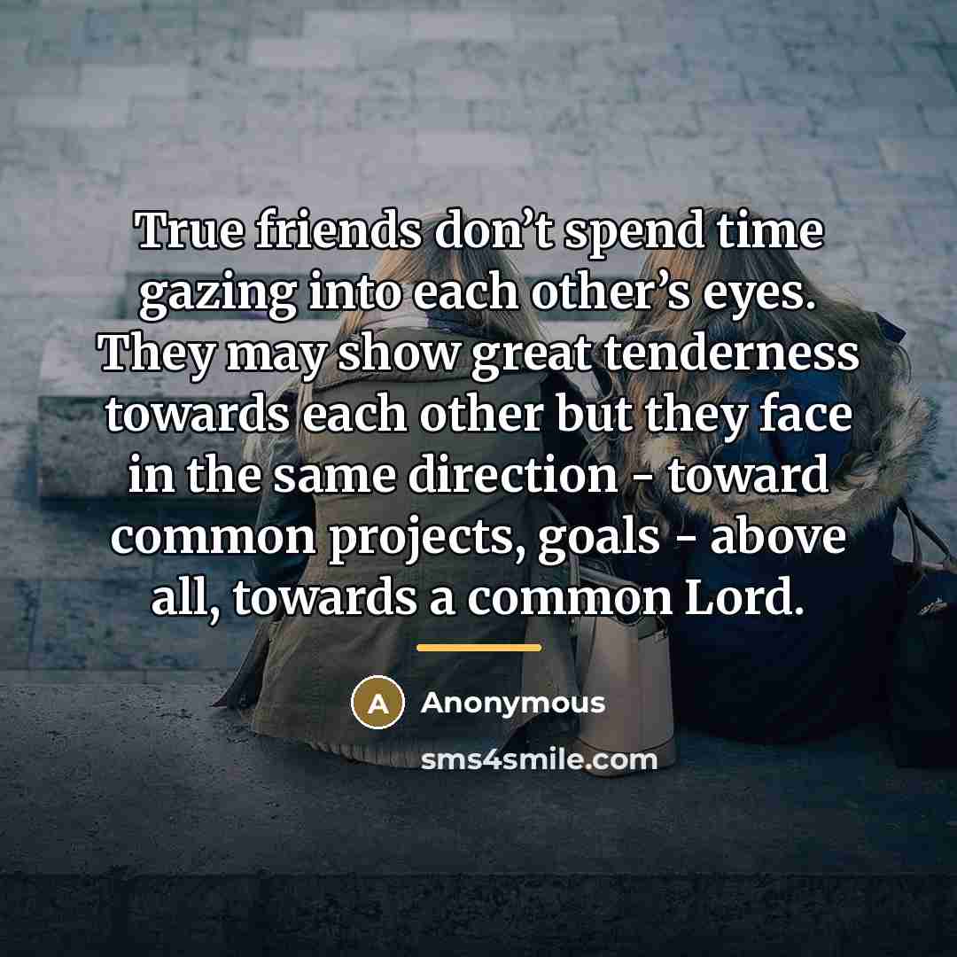 “True friends don’t spend time gazing into each other’s eyes.…” quote by Anonymous