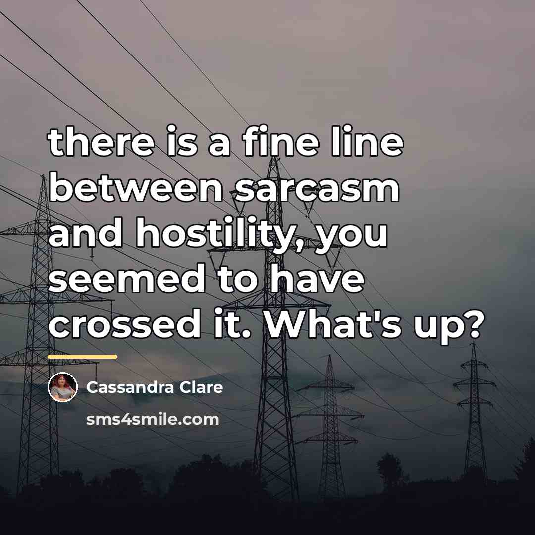 “there is a fine line between sarcasm and hostility, you…” quote by Cassandra Clare