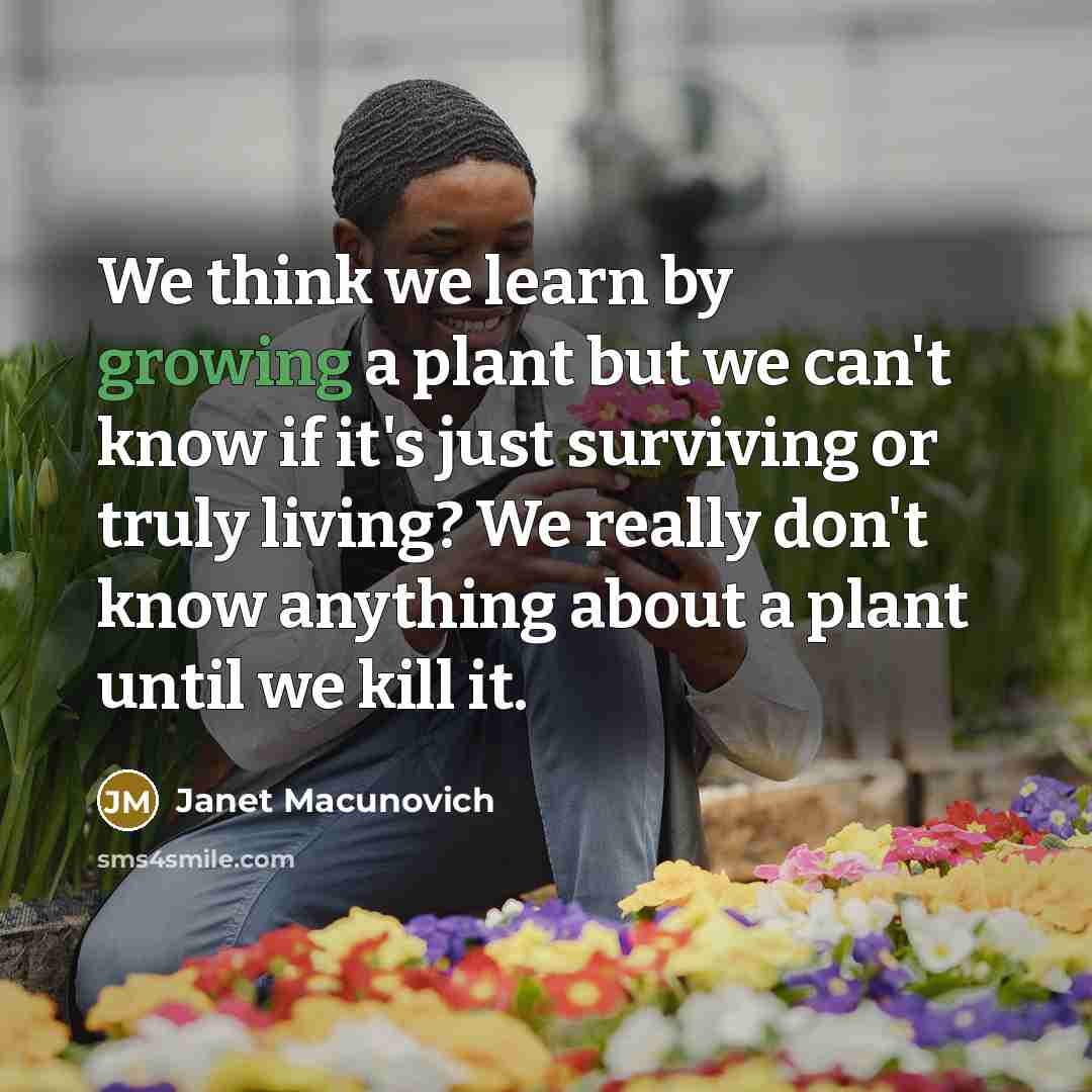 “We think we learn by growing a plant but we…” quote by Janet Macunovich
