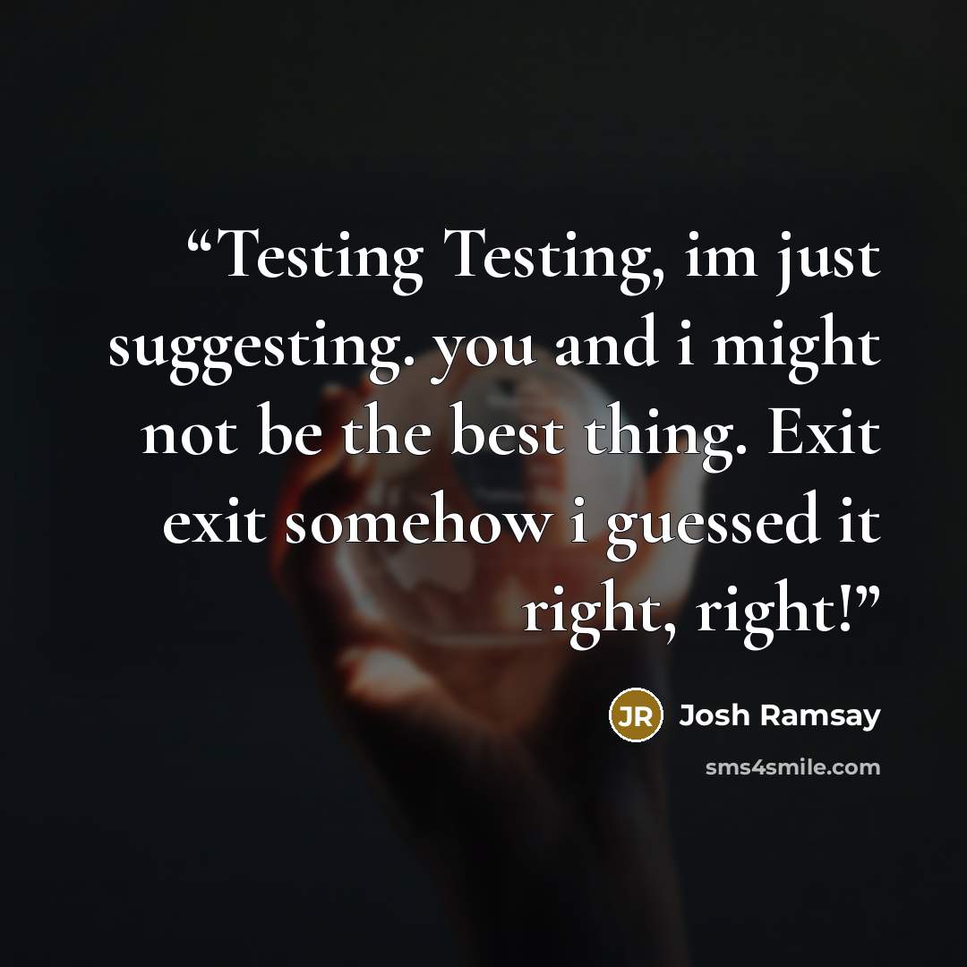 “Testing Testing, im just suggesting. you and i might not be the best thing. Exit exit somehow i guessed it right, right!” quote by Josh Ramsay