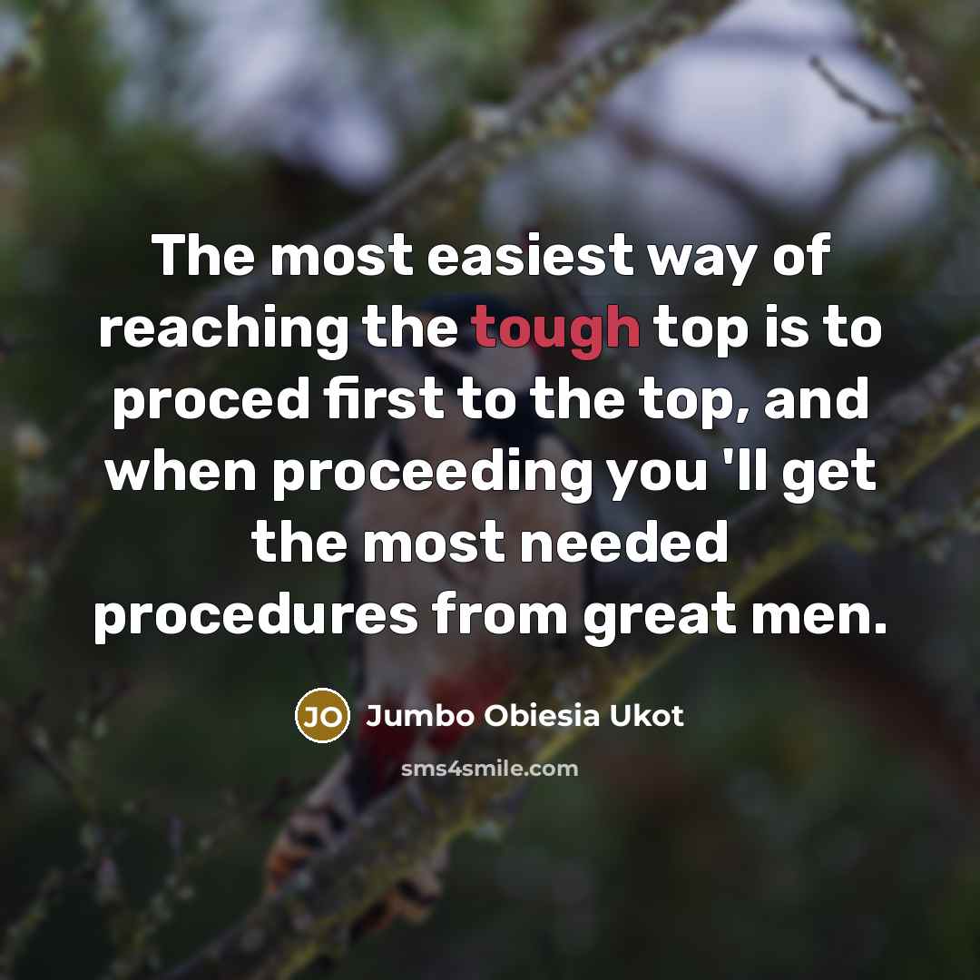 “The most easiest way of reaching the tough top is to proced first to the top, and when proceeding you 'll get the most needed procedures from great men.” quote by Jumbo Obiesia Ukot