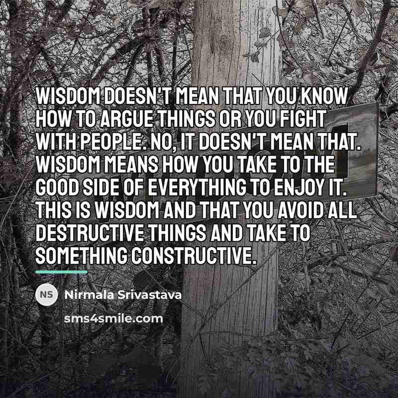 “Wisdom doesn't mean that you know how to argue things…” quote by Nirmala Srivastava