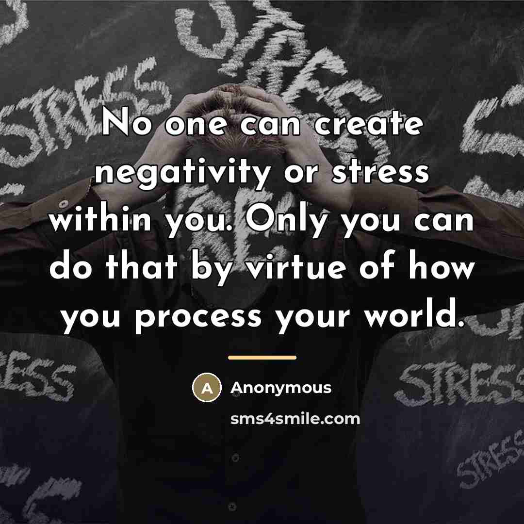 “No one can create negativity or stress within you. Only…” quote by Anonymous