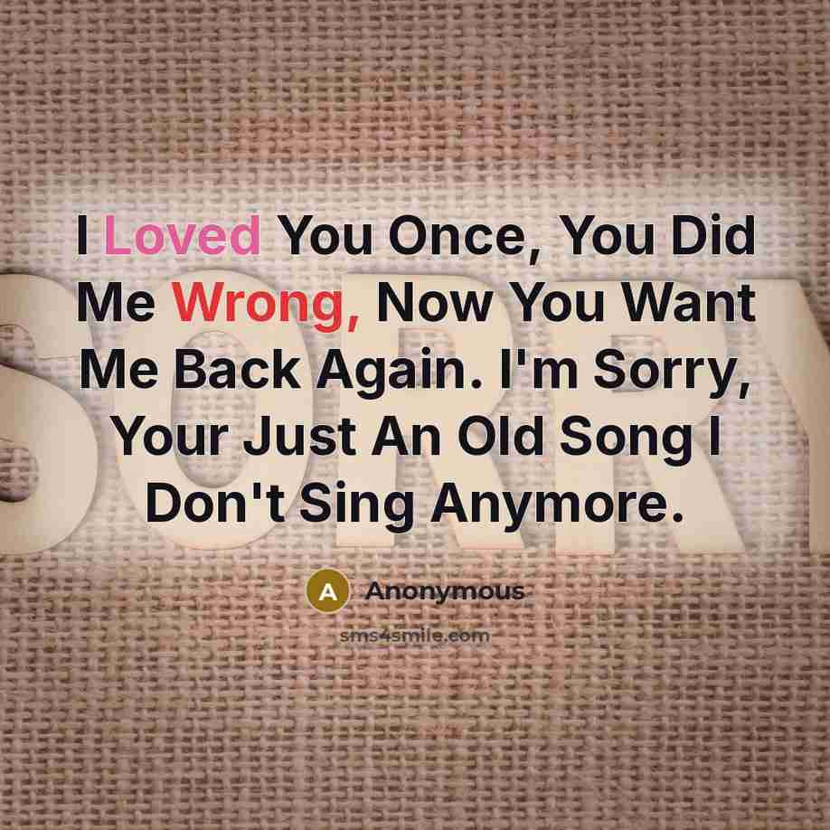 “I Loved You Once, You Did Me Wrong, Now You Want Me Back Again. I'm Sorry, Your Just An Old Song I Don't Sing Anymore.” quote by Anonymous