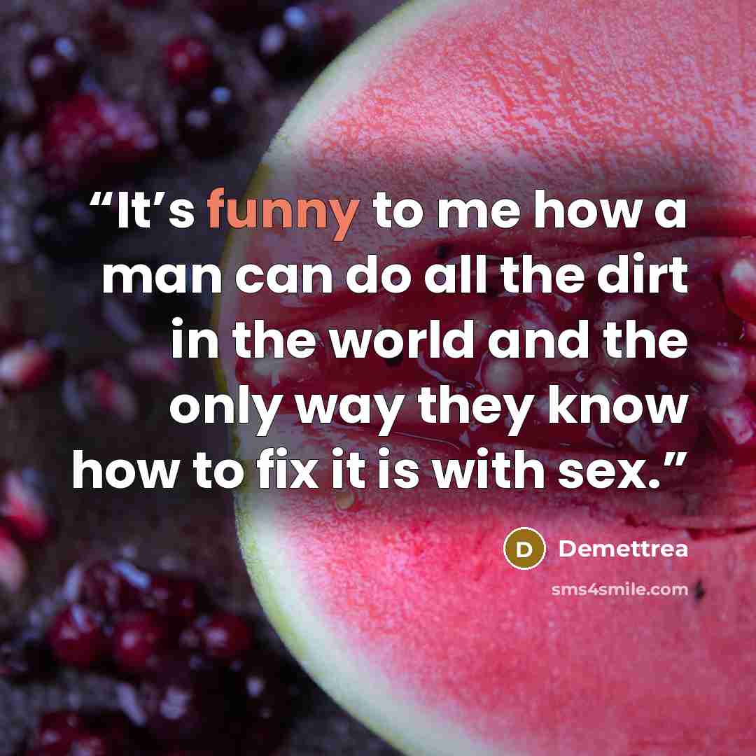 “It’s funny to me how a man can do all the dirt in the world and the only way they know how to fix it is with sex.” quote by Demettrea