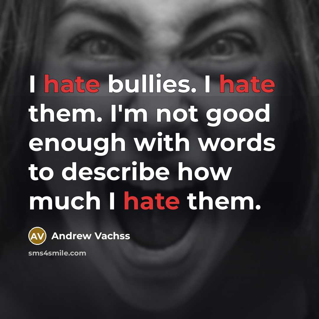 “I hate bullies. I hate them. I'm not good enough…” quote by Andrew Vachss