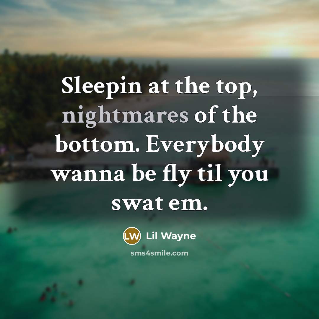“Sleepin at the top, nightmares of the bottom. Everybody wanna be fly til you swat em.” quote by Lil Wayne
