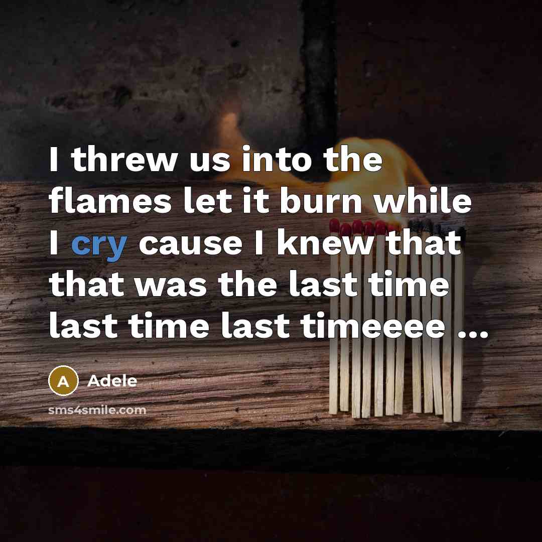 “I threw us into the flames let it burn while I cry cause I knew that that was the last time last time last timeeee …” quote by Adele