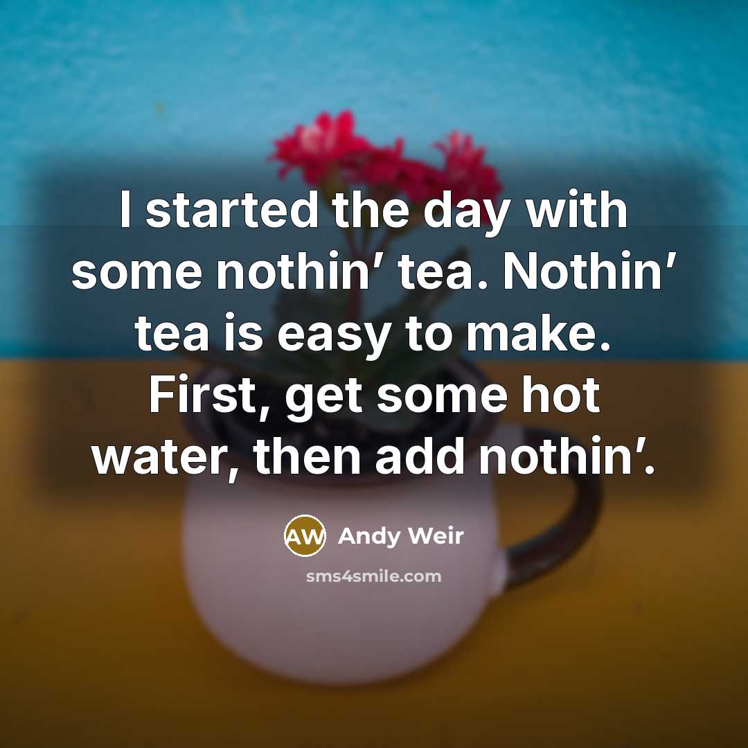 “I started the day with some nothin’ tea. Nothin’ tea…” quote by Andy Weir