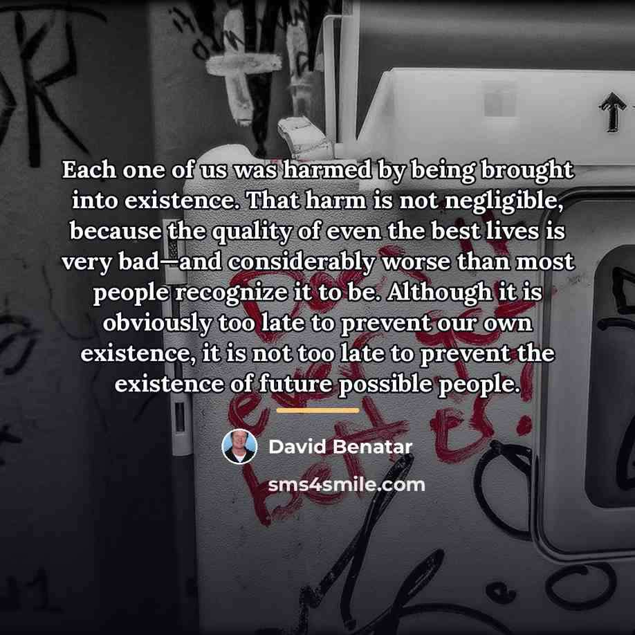 “Each one of us was harmed by being brought into…” quote by David Benatar