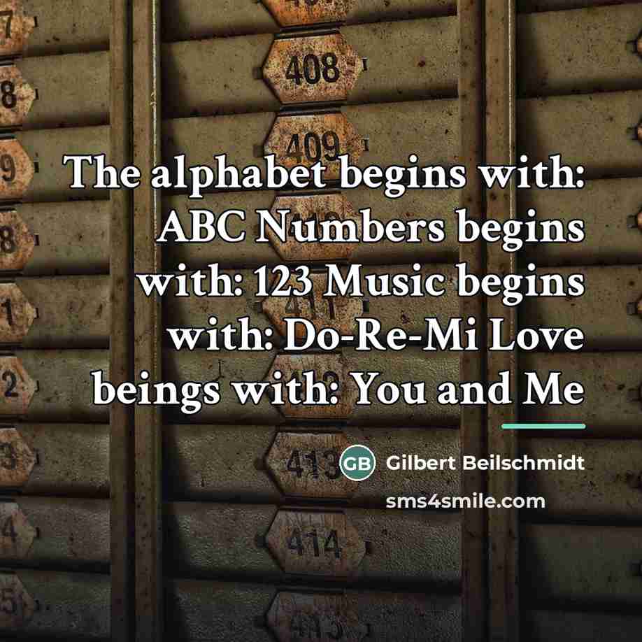 “The alphabet begins with: ABC Numbers begins with: 123 Music…” quote by Gilbert Beilschmidt
