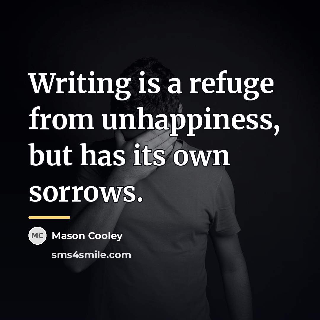 “Writing is a refuge from unhappiness, but has its own…” quote by Mason Cooley