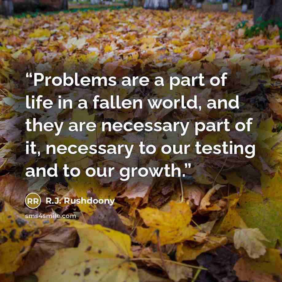 “Problems are a part of life in a fallen world, and they are necessary part of it, necessary to our testing and to our growth.” quote by R.J. Rushdoony