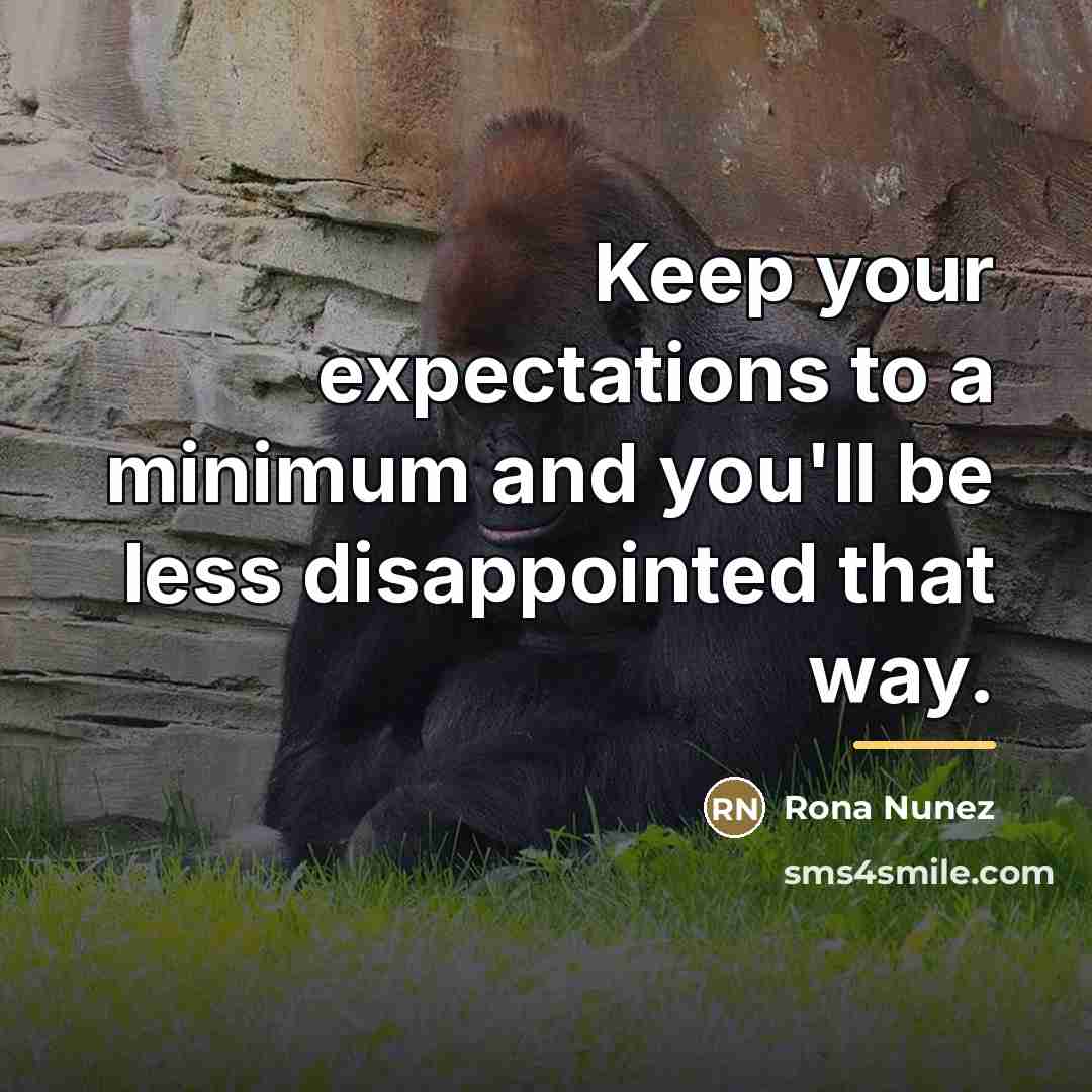 “Keep your expectations to a minimum and you'll be less…” quote by Rona Nunez