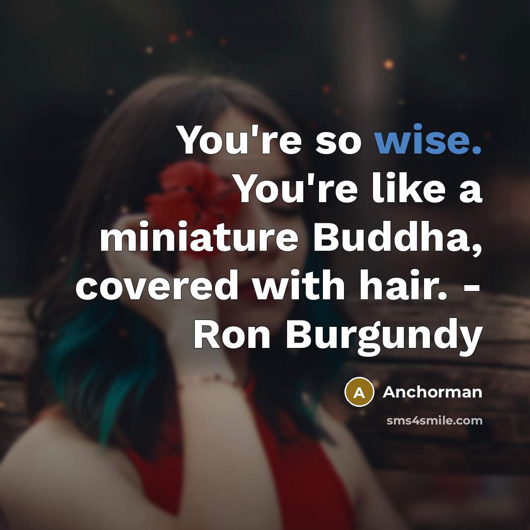 “You're so wise. You're like a miniature Buddha, covered with hair. - Ron Burgundy” quote by Anchorman