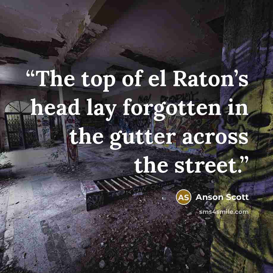 “The top of el Raton’s head lay forgotten in the gutter across the street.” quote by Anson Scott