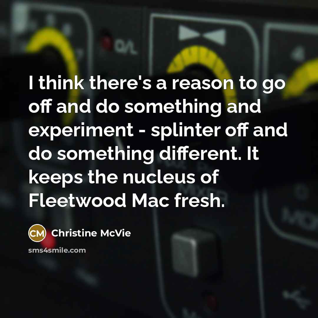 “I think there's a reason to go off and do…” quote by Christine McVie