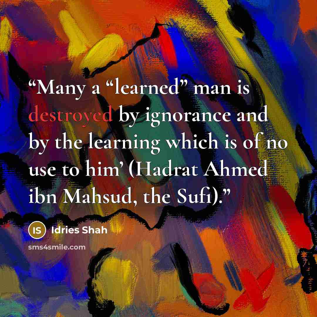“Many a “learned” man is destroyed by ignorance and by the learning which is of no use to him’ (Hadrat Ahmed ibn Mahsud, the Sufi).” quote by Idries Shah