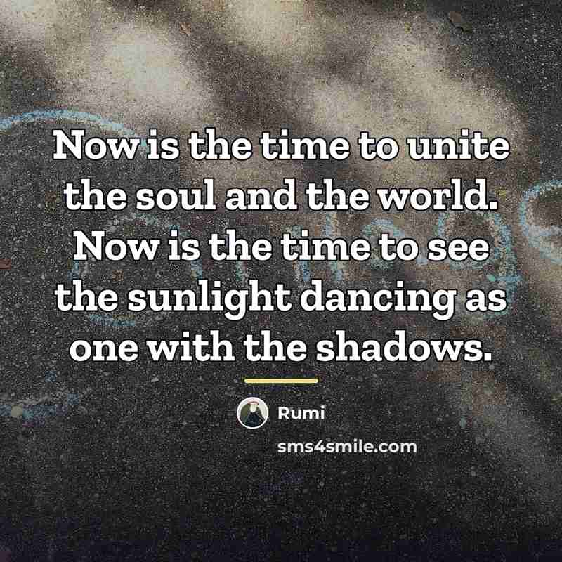 “Now is the time to unite the soul and the…” quote by Rumi