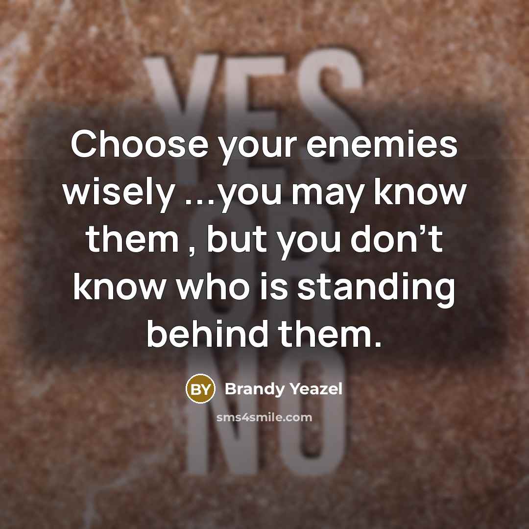 “Choose your enemies wisely ...you may know them , but you don't know who is standing behind them.” quote by Brandy Yeazel